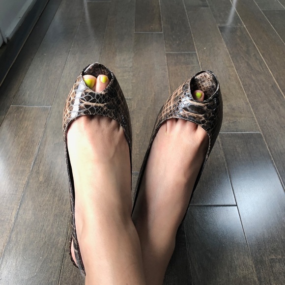 Gorgeous Snake Skin Sexy Open Toe Leather Pumps - Picture 4 of 8